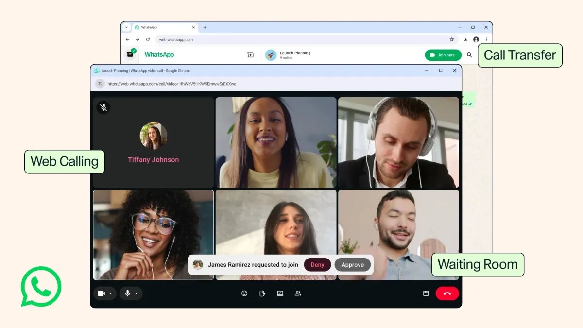 WhatsApp brings browser-based audio and video calls, transfers, and waiting rooms
