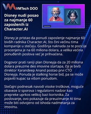 Disney preuzima većinu tima Character.AI kroz ponude za posao