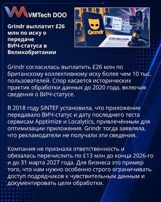 Grindr выплатит £26 млн по иску о передаче чувствительных данных