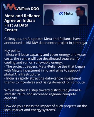 Meta i Reliance dogovorili se o prvom u Indiji AI-centru obrade podataka