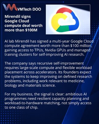 Mirendil ugovorio više od 100 miliona dolara za Google Cloud infrastrukturu