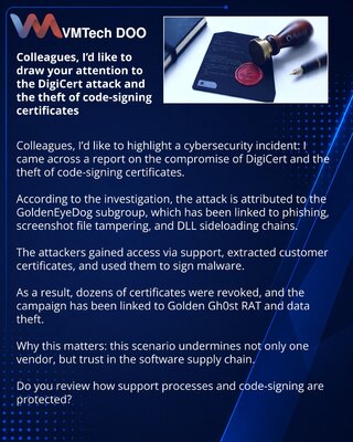 Коллеги, хочу обратить внимание на атаку на DigiCert и кражу code-signing сертификатов