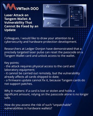 Лазерная атака на Tangem Wallet: уязвимость, которую нельзя исправить обновлением