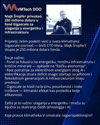 Majk Šropfer privukao 250 miliona dolara u fond Gigascale za ulaganja u energetiku i infrastrukturu