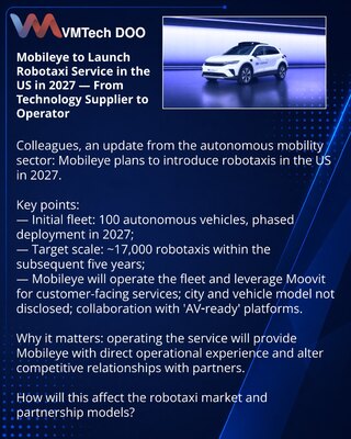 Mobileye запускает роботакси в США в 2027 — от поставщика технологий к оператору