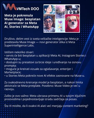 Meta запустила Muse Image: бесплатный AI‑генератор для Meta AI, Stories и WhatsApp