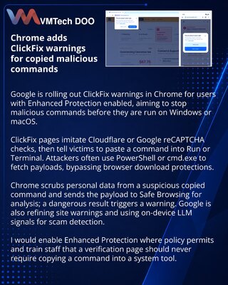 Chrome добавил защиту от ClickFix-команд при включённой Enhanced Protection