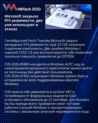 Microsoft fixes 974 vulnerabilities, including two exploited Windows flaws