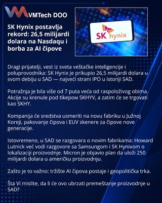 SK Hynix postavlja rekord: 26,5 milijardi dolara na Nasdaqu i borba za AI čipove