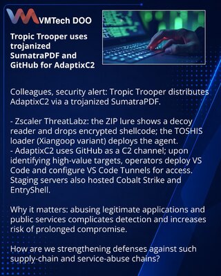 Tropic Trooper primenjuje trojanski SumatraPDF i GitHub za AdaptixC2