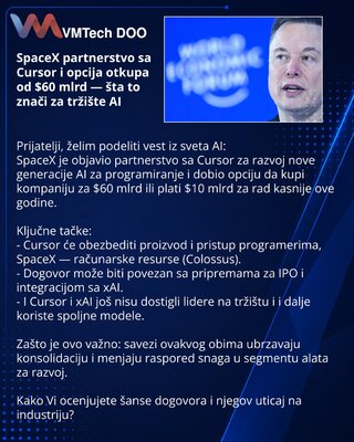 SpaceX partnerstvo sa Cursor i opcija otkupa od $60 mlrd — šta to znači za tržište AI