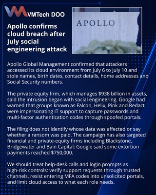 Apollo reports cloud data theft tied to social engineering