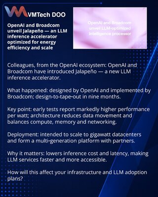 OpenAI i Broadcom predstavili Jalapeño — akcelerator za inferencu LLM, fokusiran na energetsku efikasnost i skalabilnost