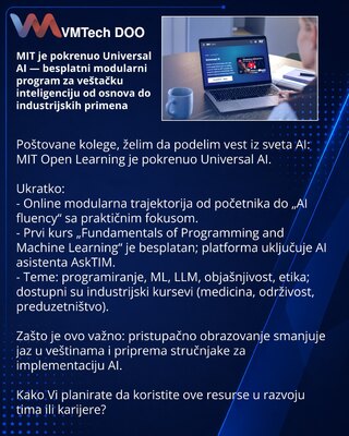 MIT je pokrenuo Universal AI — besplatni modularni program za veštačku inteligenciju od osnova do industrijskih primena