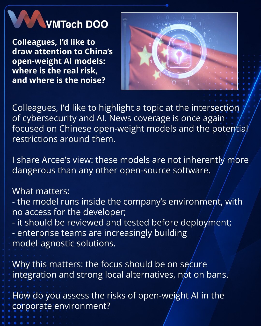 Colleagues, I’d like to draw attention to China’s open-weight AI models: where is the real risk, and where is the noise?