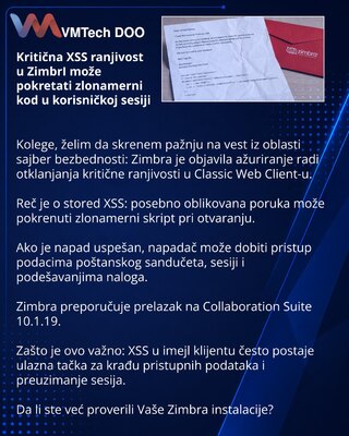 Критическая XSS-уязвимость в Zimbra может запускать вредоносный код в сессии пользователя