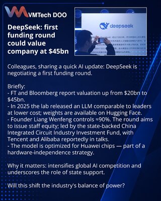 DeepSeek: prva runda investicija može proceniti kompaniju na 45 milijardi USD