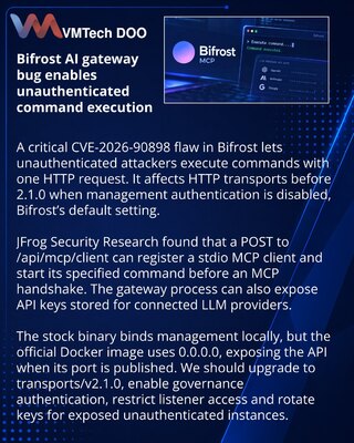 Bifrost flaw enables unauthenticated commands on AI gateway servers