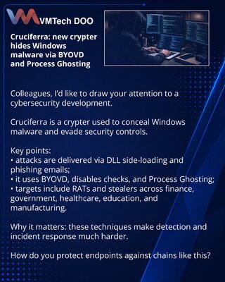 Cruciferra: new crypter hides Windows malware via BYOVD and Process Ghosting