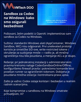 Sandbox za Codex na Windows: kako smo osigurali bezbednost