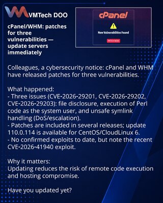 cPanel/WHM: исправления трёх уязвимостей — обязательно обновить серверы