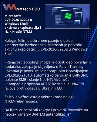 Microsoft: CVE-2026-32202 u Windows Shell — aktivna eksploatacija i rizik krađe NTLM