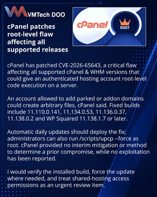 cPanel fixes critical flaw enabling root code execution