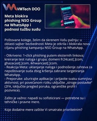 Meta blokira phishing NSO Group na WhatsApp i podnosi tužbu sudu