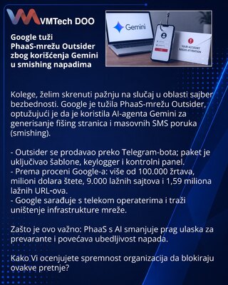 Google подала в суд на PhaaS‑сеть Outsider за использование Gemini в smishing‑атаках