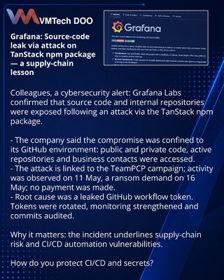 Grafana: утечка исходников через атаку на пакет TanStack npm — урок для цепочки поставок