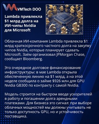 Lambda заняла $1 млрд на закупку чипов Nvidia для Microsoft