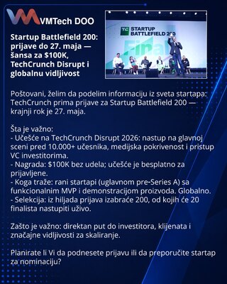 Startup Battlefield 200: prijave do 27. maja — šansa za $100K, TechCrunch Disrupt i globalnu vidljivost