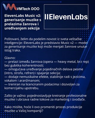 ElevenLabs Music v2: generisanje muzike s prelazima žanrova i uređivanjem sekcija