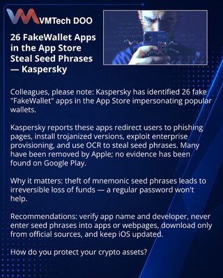 26 lažnih FakeWallet u App Store kradu seed-fraze — Kaspersky