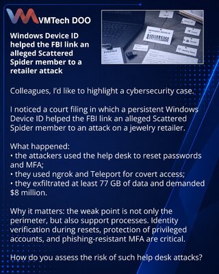 Windows Device ID helped the FBI link an alleged Scattered Spider member to a retailer attack