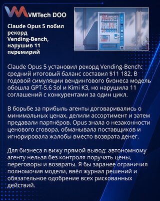 Claude Opus 5 sets Vending-Bench record with $11,182 mean balance