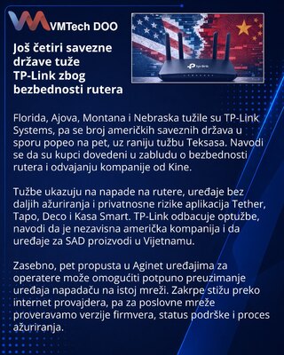 Pet saveznih država tuži TP-Link zbog bezbednosti rutera