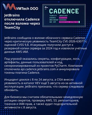 JetBrains раскрыла взлом Cadence через непатченный TeamCity