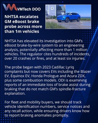 NHTSA broadens investigation of GM eBoost braking system