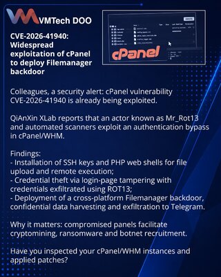 CVE-2026-41940: массовая эксплуатация cPanel для установки бэкдора Filemanager