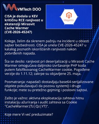 CISA Adds Critical RCE in Mirasvit Cache Warmer (CVE-2026-45247) to KEV