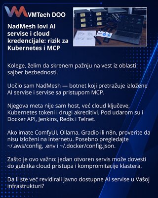 NadMesh lovi AI servise i cloud kredencijale: rizik za Kubernetes i MCP