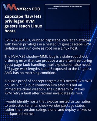 Уязвимость Zapscape позволяет выйти из KVM-гостя на Linux-хост