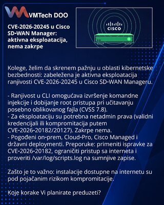 CVE-2026-20245 u Cisco SD‑WAN Manager: aktivna eksploatacija, nema zakrpe