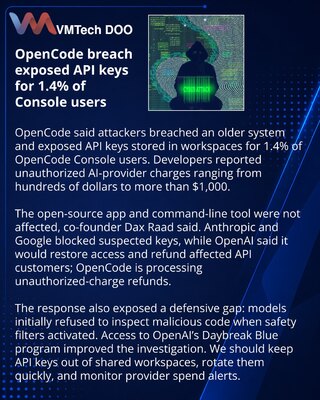 Napad na OpenCode Console izložio API ključeve korisnika