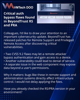 Critical auth bypass flaws found in BeyondTrust RS and PRA