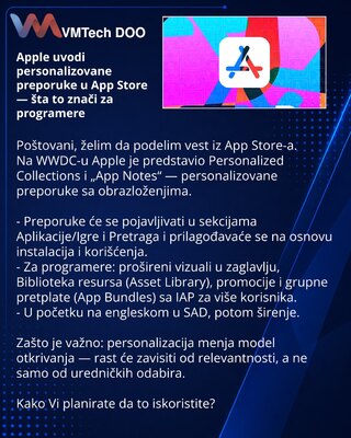 Apple uvodi personalizovane preporuke u App Store — šta to znači za programere