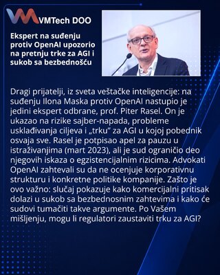 Ekspert na suđenju protiv OpenAI upozorio na pretnju trke za AGI i sukob sa bezbednošću