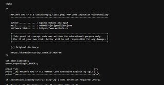 MetInfo CMS (CVE-2026-29014): eksploatacija RCE putem PHP-injekcije