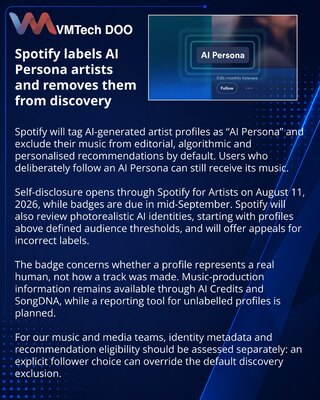 Spotify to mark AI Persona profiles and restrict recommendations